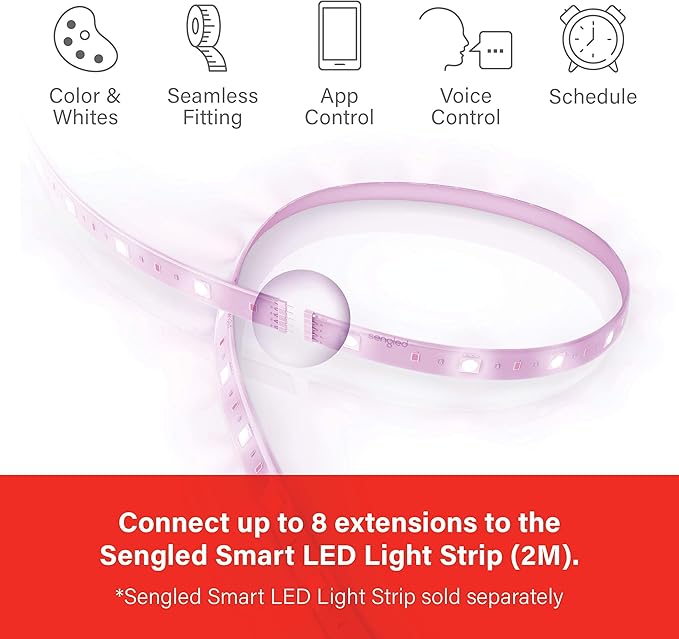 Sengled Smart Zigbee Multicolor Light Strip, 2M (6.56ft) Base Kit, Hub Required, Also Compatible with Alexa & Google Assistant, RGBW, Extendable, High Brightness, 1400Lumens (E1G-G8E)