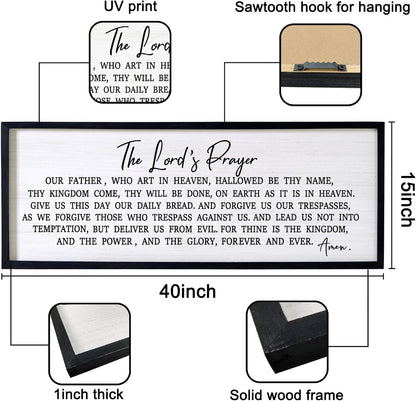 Our Father Prayer Bible Verse Framed Wall Art, 40''×15'' Rustic Religious Christian Lords Prayer Sign for God Jesus Christ Prayer, Horizontal Holy Inspirational Catholic Scripture Decor
