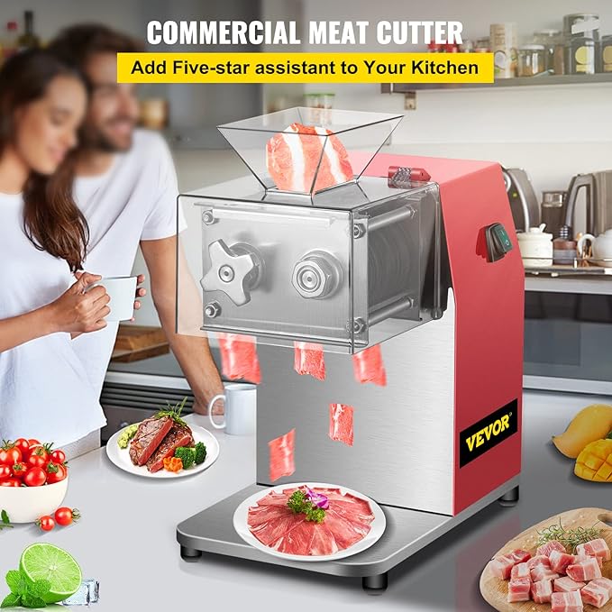 VEVOR Commercial Meat Cutting Machine, 551 Lbs/H 850W Meat Shredding Machine, 3.5mm Blade Electric Meat Cutter, Stainless Steel Restaurant Food Cutter, for Kitchen Supermarket Lamb Beef Chicken, Red