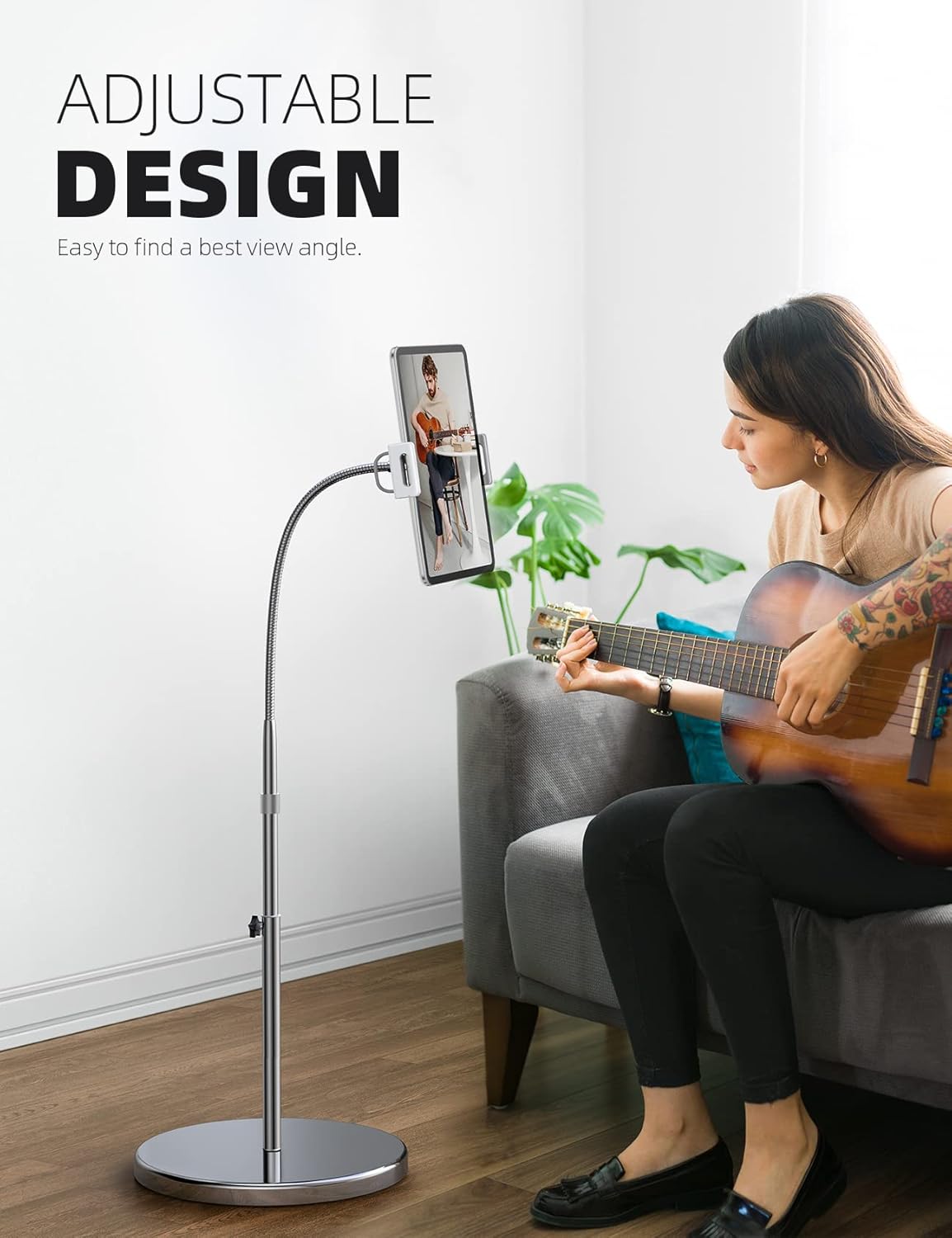 Lamicall Tablet Floor Stand Gooseneck - Swivel Tablet Holder Mount with Adjustable Height & 10.6lb Stable Base, Compatible with iPad Mini Air Pro 12.9/9.7, Tab, Kindle, Surface Pro, Phones (4.7-13")