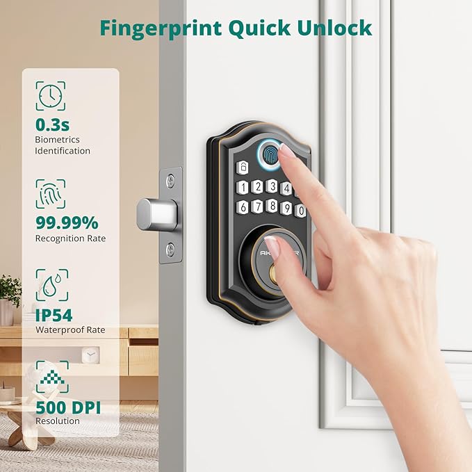 DS10 Pro Keyless Entry Door Lock with APP Control - Fingerprint Electronic Keypad Door Lock, Smart Locks for Front Door, Auto-Lock & One Touch Locking with Bluetooth - Oil Rubbed Bronze