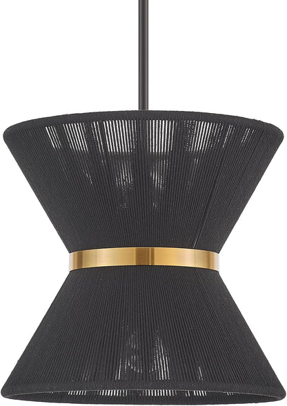 Hand Woven Boho Pendant Light Coastal Mini Modern Chandelier Adjustable Transitional Minimalist Pendant Lighting Fixtures for Kitchen Island Dining Room, Black, Dia 12.2”, UL Listed