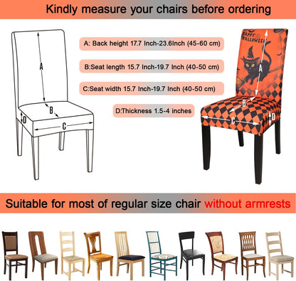 JQinHome Orange Halloween Chair Slipcover,Cat Chair Covers Set of 6, High Stretch Washable Chair Protector Cover for Dining Room, Kitchen,Home Party,Wedding Ceremony(Cat Orange,6PC)