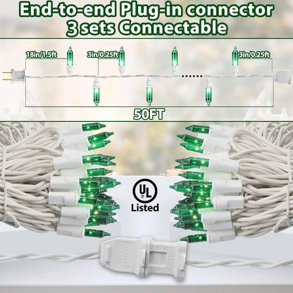St. Patrick's Day Mini String Lights Green Christmas Lights, 50FT 200 Incandescent Bulbs Green Lights with White Wire for Christmas Tree, Garland, Indoor & Outdoor St Patricks Day Decoration