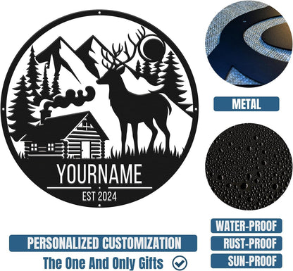 Personalized Deer Forest Name metal Signs,Custom Shed Metal Wall Decor,Black Deer Metal Wall Art Decor,Deer Home Metal Signs Plaques,Outdoor wall Decorative Signage (Style B)