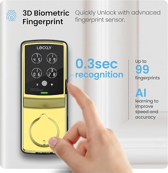 Lockly Secure Pro Wi-Fi Smart Door Lock, Keyless Entry with PIN Genie® Digital Keypad, 3D Biometric Fingerprint Sensor Front Door Lock Deadbolt, Voice Control & Auto Lock - Deadbolt Edition