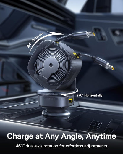 Baseus 163W Retractable Car Charger USB C Fast Charging, PrimeTrip VR2 Max 4 in 1 Fast Car Charger with Dual Retractable USB C Cable for iPhone 16 15 14 Pro Max, Samsung Galaxy S25 Ultra, Android