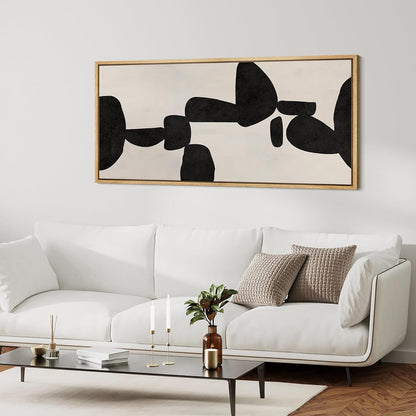 MUDECOR Extra Large Framed Canvas Print Wall Art Modern Abstract Black and White Shapes Antique Retro Fine Art Illustrations Decorative Colorful for Bedroom - 60"x30"