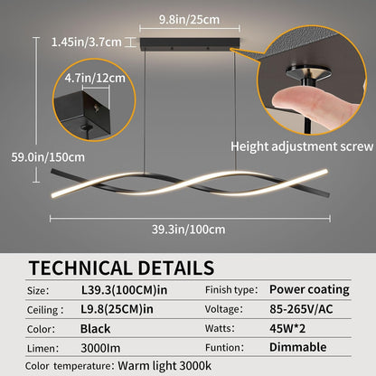 Modern Ceiling Pendant Light, Dimmable LED Pendant Light, Dimmable 3 Color Mode Chandelier for Living Room, Dining Room, Kitchen, Bedroom,Bar(Black, 39IN)