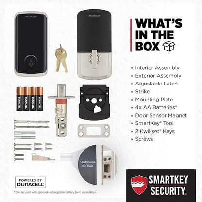 Kwikset Halo Select Plus Satin Nickel Touchscreen Apple Home Keys Tap-to-Unlock, Wi-Fi and Matter Enabled Smart Lock Deadbolt with Door Status Sensor and Intrusion Detection