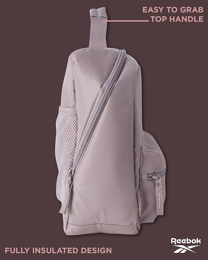 Reebok Mens and Womens Lunch Bag - Portable Insulated Work Lunch Box for Women and Men with Two Compartments and Handle, Size One Size, Quinn Taupe