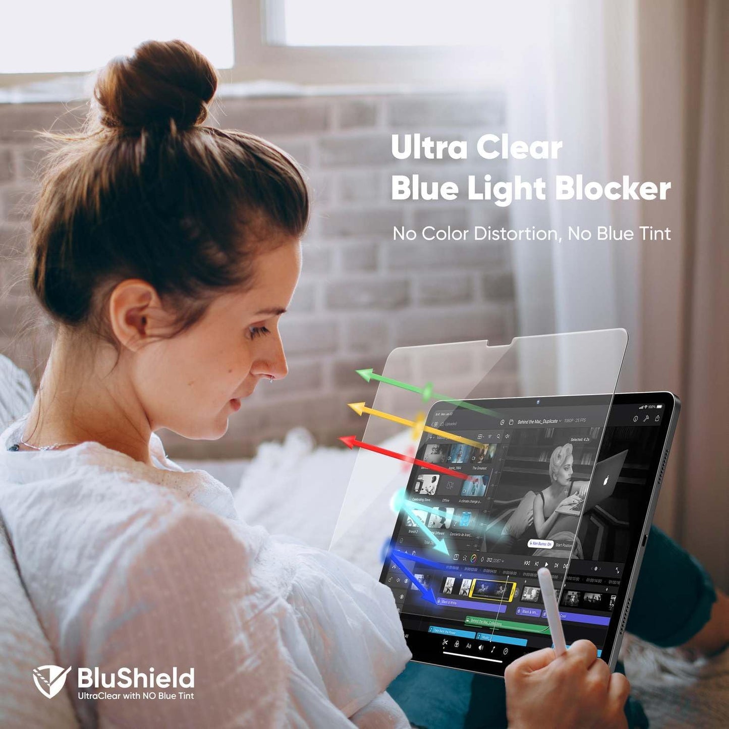 FLOLAB ONETIME NanoArmour Screen Protector for iPad Air 13 Inch 2024 Tempered Glass, TruColor, Blue Light Blocker, No Blue Tint, Original Display Color, Ultra Clear, Easy Install, Durable