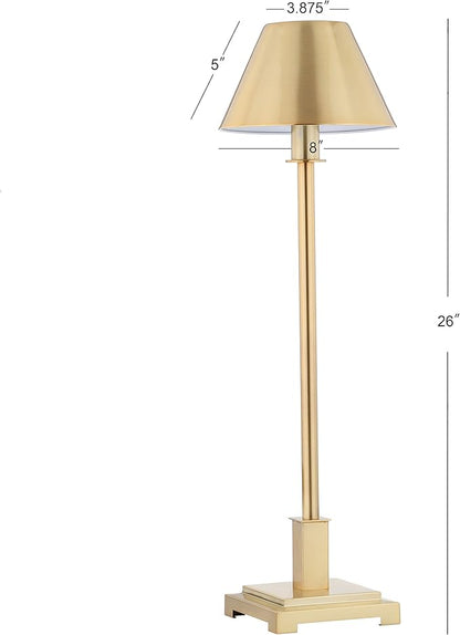 JONATHAN Y 26" Brushed Brass Gold Modern LED Table Lamp for Living Room Bedroom Home Office, Metal Empire Shade, Slim Desk Lamp for Nightstand Buffet, LED Bulb Included (JYL6006B)