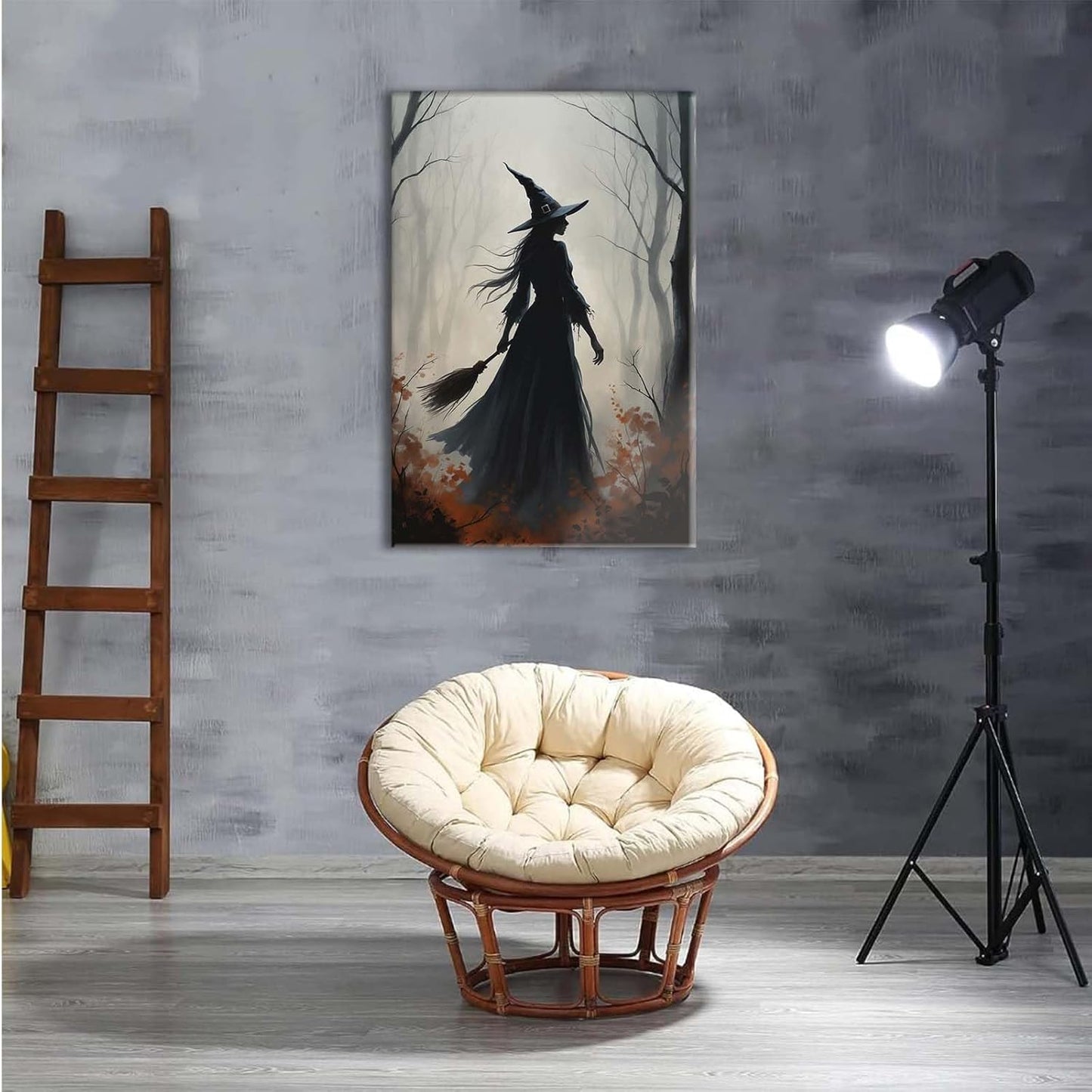 Vintage forest witch silhouette poster Halloween mural poster decoration mural art magic suitable for home living room bedroom20x30in Wood Framed