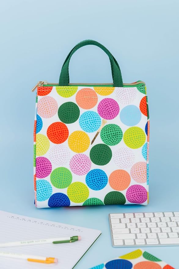 kate spade new york Cute Lunch Bag for Women, Large Capacity Lunch Tote, Adult Lunch Box with Silver Thermal Insulated Interior Lining and Storage Pocket (Mini Golf)