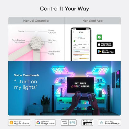 Nanoleaf Lines Smart LED Wall Lights, Music & Screen Sync RGBW Light Bar with 16M+ Color, WiFi Wall Lights Work with Alexa & Google Assistant for Gaming and Home Decor, 60 Degree Smarter Kit 15 Lines
