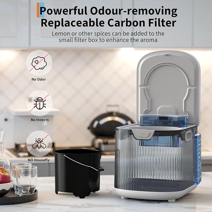 2.5L Kitchen Composting Bins, 3 Modes Smart Composter Bin, Auto-Clean, Converts Food Waste to Dry Fertilizer, LED Display & Quiet Operation