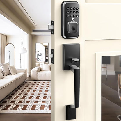 BE-TECH Keyless Entry Smart Door Lock with 2 Pull Handles, Electronic Front Door Locks Set, Digital Keypad Deadbolt, Auto Lock, One Time Codes, Anti Peeping Code, Easy Installation, Black