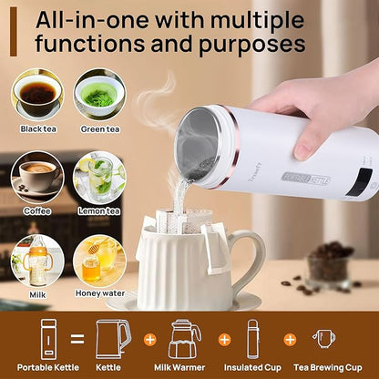 Portable Electric Kettle – Plug-in with Travel Bag, 450mL 304 Stainless Steel, 4 Preset Temp, Rapid Boiling, Auto Shut-Off & Boil-Dry Protection, Home Office Hotel Caravan Dorm Business Trip