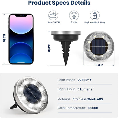 SOLPEX 16 Pack Solar Ground Lights Outdoor Waterproof, Solar Powered Pathway Lights, Landscape Lighting for Garden Walkway Driveway Backyard Decor (Cool White)
