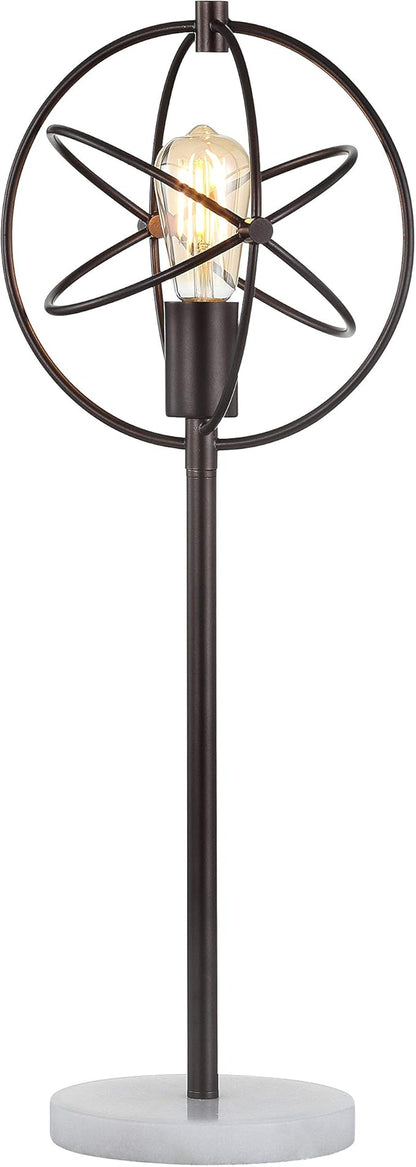 JONATHAN Y 26.75" Oil Rubbed Bronze Atomic Caged LED Table Lamp, Industrial Modern Metal Desk Lamp with White Marble Base for Living Room Bedroom, LED Bulb Included JYL1091A