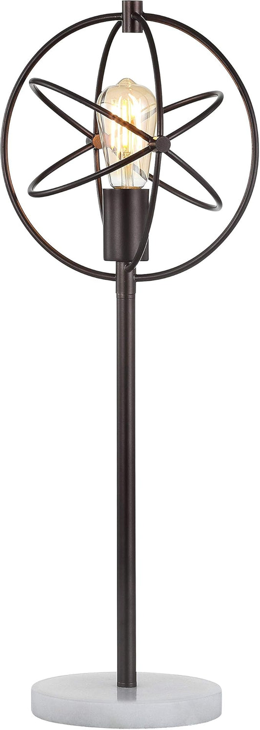 JONATHAN Y 26.75" Oil Rubbed Bronze Atomic Caged LED Table Lamp, Industrial Modern Metal Desk Lamp with White Marble Base for Living Room Bedroom, LED Bulb Included JYL1091A