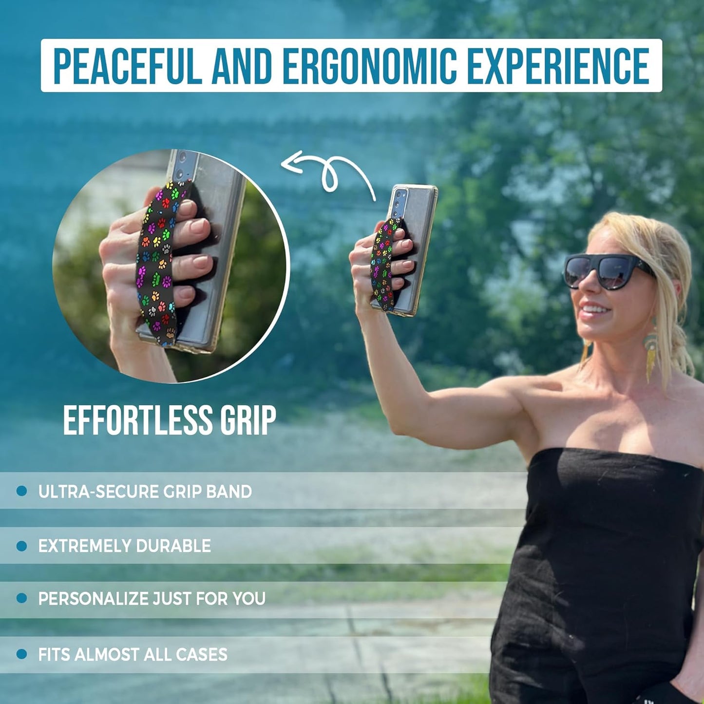 Phone Grip Strap - Reversible Finger Holder for Phone Back, Customizable Anti-Slip Design, Wireless Charging Compatible Detachable Holder for iPhone - Animals Custom