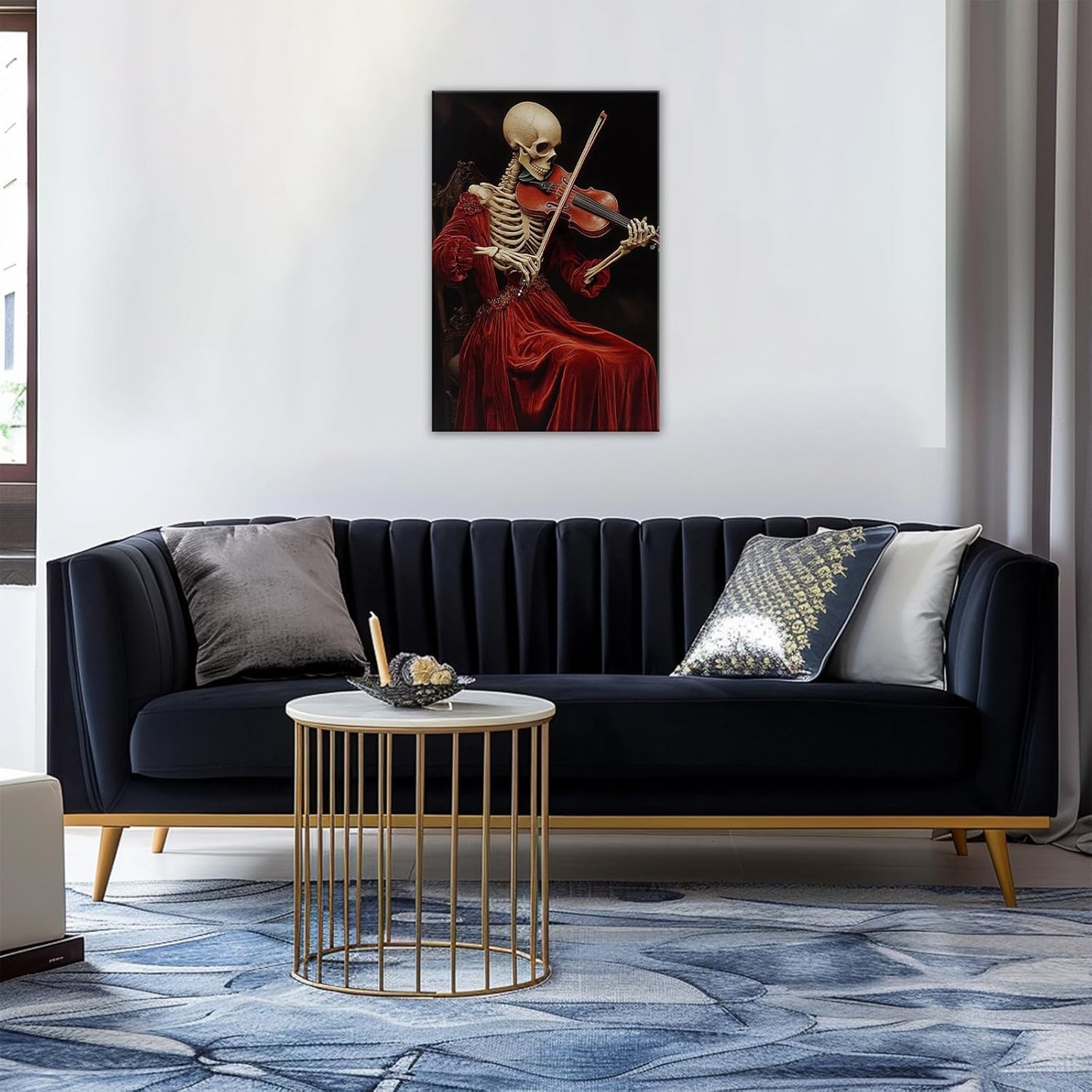 OAAPITI Gothic Skull Violinist Wall Art Macabre Musician Canvas Print Edgy Dark Art Vintage Halloween Decoration for Living Room Bedroom Home Wall Decor(Artwork-9,28"x42")