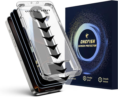 OneFish Privacy Screen Protector for IPhone 16e/14/13/13Pro Anti-Spy Tempered Glass Dust-Free Bubble-Free Anti-Fingerprint 9H Scratch Protection & Hassle-Free Installation Frame [2-Pack]