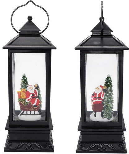 Eldnacele Singing Battery Operated & Plug-in Musical Lighted Christmas Snow Spinning Water Glittering Snow Globe Lantern Home Decoration and Gift, Santa Claus