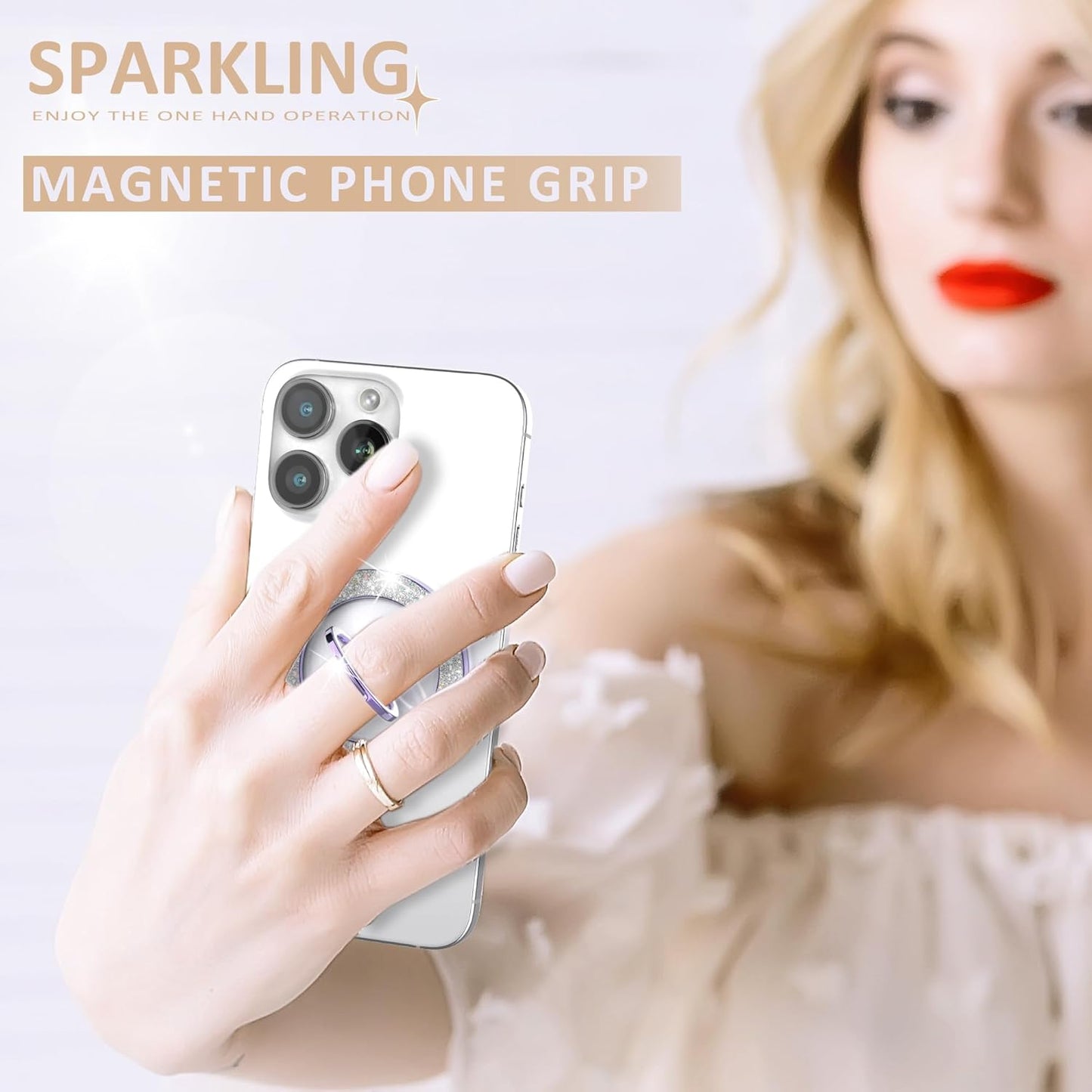 Magnetic Phone Ring Holder for MagSafe, Magnetic Phone Grip for iPhone, Compatible with iPhone MagSafe Wireless Charging. (Glitter Purple)