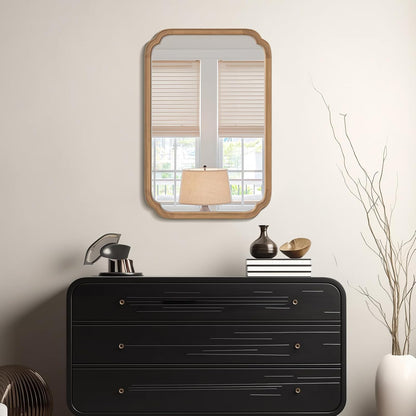 WallBeyond 24" x 36" Rounded Corner Arch Wall Mirror with Wood Frame for Entryway, Living Room or Bedroom Home Decor - Light Woodgrain [24" x 36" Honey-Colored]
