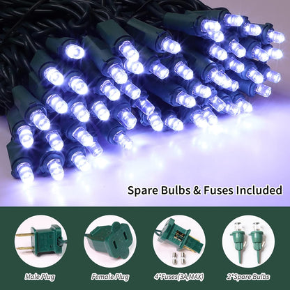 White Wide Angle LED Christmas Lights, 64.8 Ft 300 Count, Pack of 3 Strands 21.9 Ft 100 Lights UL Certified Commercial Grade Green Wire 5mm Holiday String Light
