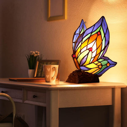 Tiffany Butterfly Table Lamp, 9'' Tall Vintage Stained Glass Lamp, Fairy Reading Night Light for Bedroom Living Room, 1 LED Bulb Included
