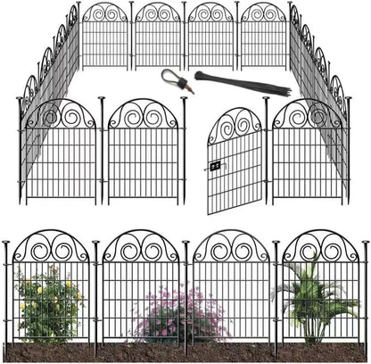 Tall Garden Animal Barrier Fence with Gate, 36 in(H)×30.6 Ft(L) 14 Panels Dog Digging Fence Barrier, Black Heavy Duty Metal Temporary Fences, Reusable Defense Fencing for Outdoor Yard│Patented