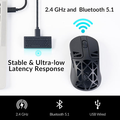 M3 Mini 4K Wireless Mouse Signature Edition 5.1/2.4 GHz/Wired Optical Mouse, Ultra-Lightweight 55g Programmable PixArt 3395 Sensor with up to 26,000 DPI/ 650 IPS for Windows Mac Linux - Black