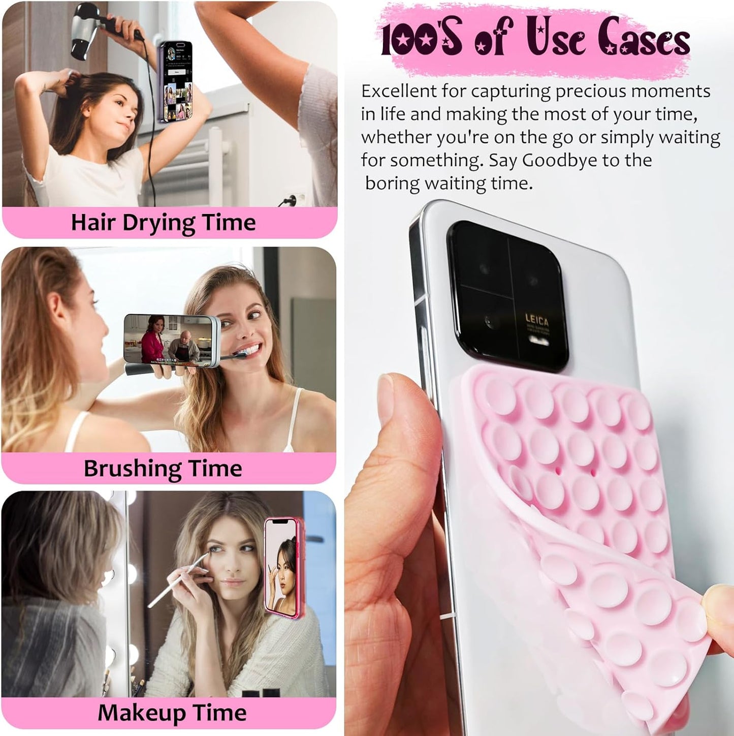 2 Pack Silicone Suction Cup Phone Case Mount Double Sided, Hands-Free Strong Grip Silicon Phone Holder, Non Slip Phone Accessories for Selfies and Videos (Light Pink)