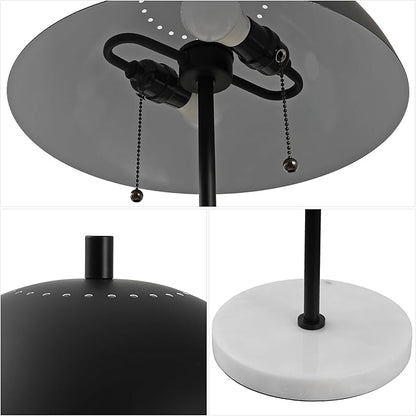 JONATHAN Y 20.75" Black/White Marble 2-Light LED Table Lamp for Modern Bedside Decor, Glam Desk Lamp, Gold Metal Dome Shade, Pull Chain Switch, Bulbs Included (JYL1071B)