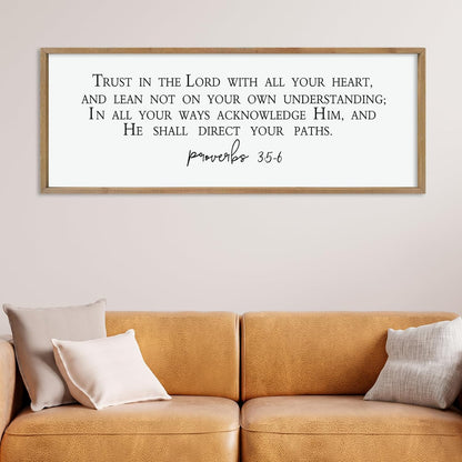 LuZhiQiang Trust in the Lord With All Thine Heart Wall Decor Art 40"×15" Bible Verse Proverbs 3:5-6 Sign Scripture Christian Large Wood Framed Hanging (Wood)