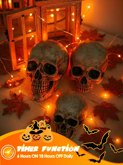 4 Pack 20FT 60LED Halloween Battery Operated Fairy Lights with Timer, Waterproof Battery String Lights Outdoor Indoor, Battery Twinkle Lights for Bedroom Wedding Birthday Party Halloween (Orange)