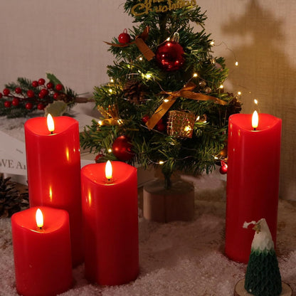 NURADA Outdoor Flameless Candles with Remote Timer - Waterproof Realistic Flickering LED Pillar Electric Battery Operated Fake Candle for Home Wedding Christmas Decor - 2 Pack Red(D3”H6”6”)