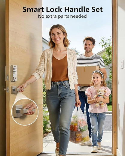 Philips WiFi Smart Door Lock with Handle, Built-in WiFi App Remote Control, Keyless Entry Door Locks for Front Door, Smart Deadbolt Auto Lock, Support Alexa & Google, IP54 Waterproof, Satin Nickel