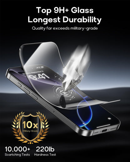 3 Pack for iPhone 15 Pro Tempered Glass Screen Protector:9H+ Durable, Auto Positioning, Bubble Free, High Definition, Easy Installation