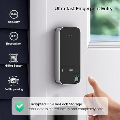 X1 Apple Home Key Tap to Unlock, iOS ONLY Fingerprint Keyless Entry HomeKit Door Lock, Keypad Deadbolt Lock Works with HomeKit Over Thread (Border Router Required), IP65 Weatherproof, Silver