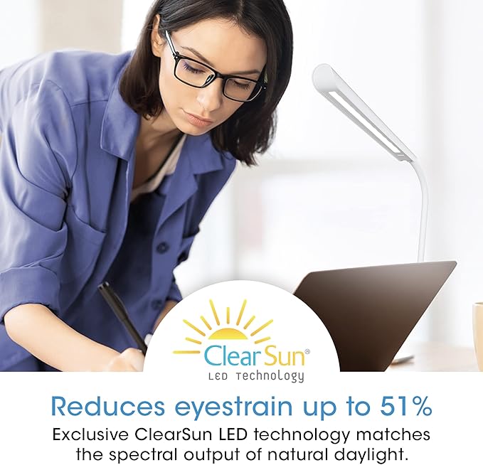 OttLite Power-Up LED Desk Lamp with Wireless Qi Charging & USB Charging Port, with ClearSun LED Technology - Flexible Neck, 3 Brightness Settings, Reduces Eyestrain - Task Lamp for Office & Dorms