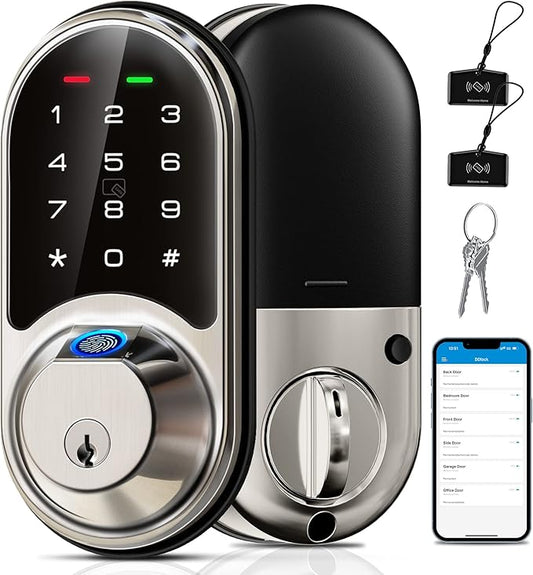 Veise RZ07 Fingerprint Smart Lock, 7-in-1 Smart Locks for Front Door, Keyless Entry Door Lock with App Control, Biometric Electronic Touchscreen Keypad Deadbolt, Satin Nickel