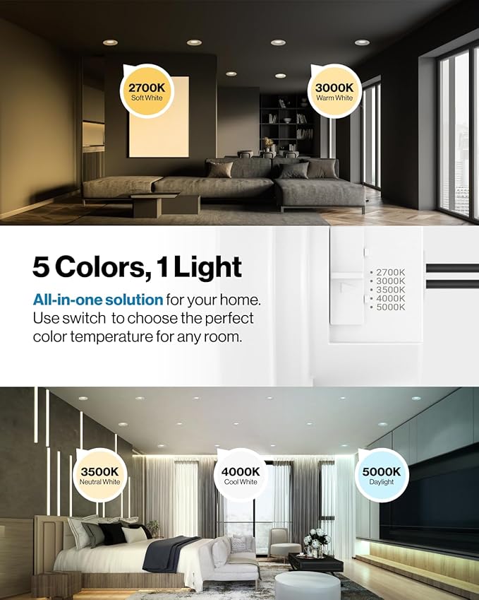Sunco 4 Inch LED Recessed Lights Retrofit, Dimmable Can Lighting, 660 LM, 11W (40W Equivalent), Selectable CCT 2700K/3000K/3500K/4000K/5000K, Smooth Trim, Damp Rated UL 1 Pack