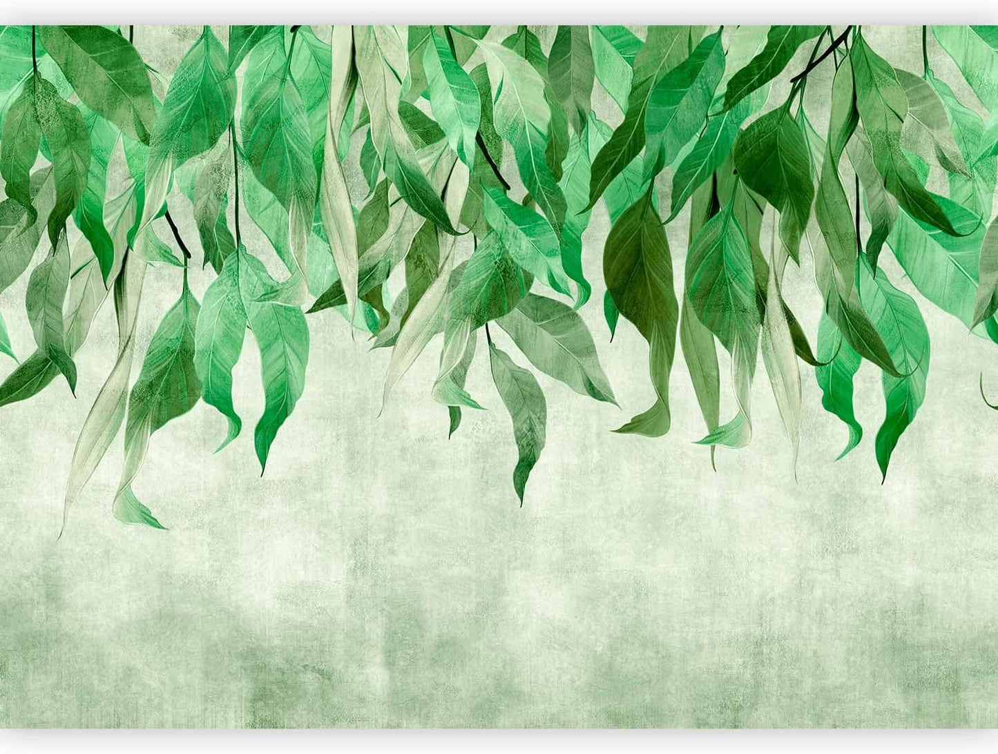 artgeist Wall Mural Hanging Leaves 193x138 in - Peel and Stick Self-Adhesive Wallpaper Removable Large Sticker Foil Wall Decor Print Picture Image Design Nature Botanical Concrete Green b-C-10146-a-a