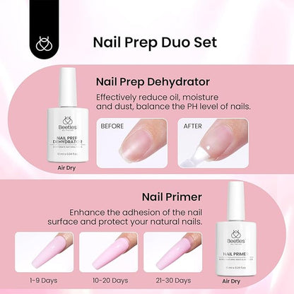 Beetles Gel Nail Kit Medium Square with Nail Dehydrator and Primer, 576Pcs Half Matte Etch-X Gel Nail Tips Solid Nail Glue Mini Nail Lamp Acrylic Nail Tips Easy DIY Nail Extension Set Gift for Women