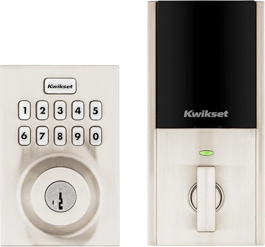 Kwikset Home Connect 620 Smart Lock Deadbolt with Z-Wave Technology, Works with Ring Alarm, Samsung Smartthings and More, Z-Wave Hub Required, Contemporary Design in Satin Nickel